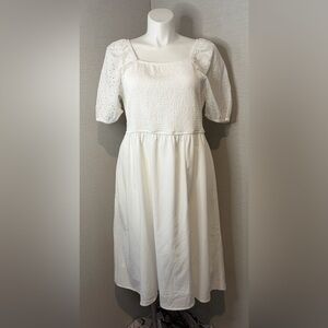 NWT 2X Maurices White Midi Dress with Puff Sleeves